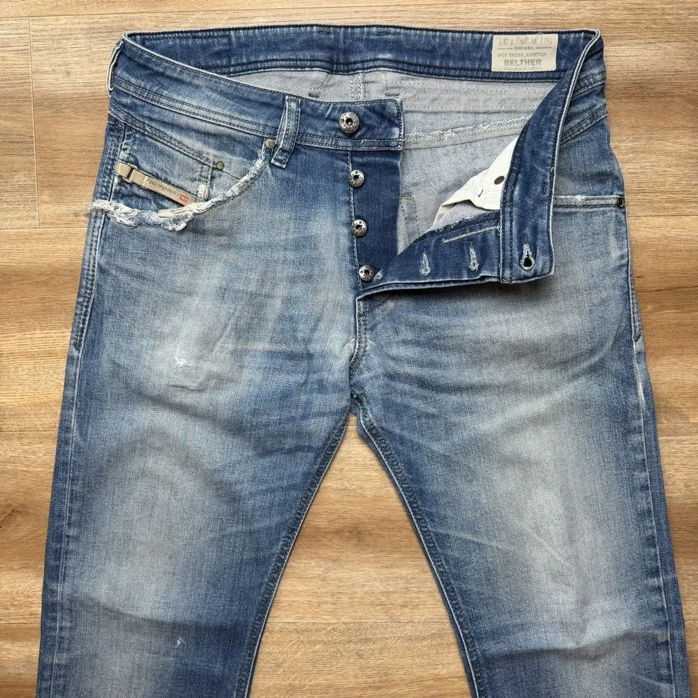 Diesel Belther Jeans Men 29x32 Blue Slim Tapered Stretch Medium Wash Faded RX380